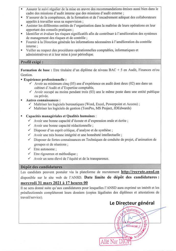 Avis De Recrutement D Un Auditeur Interne JobRapide