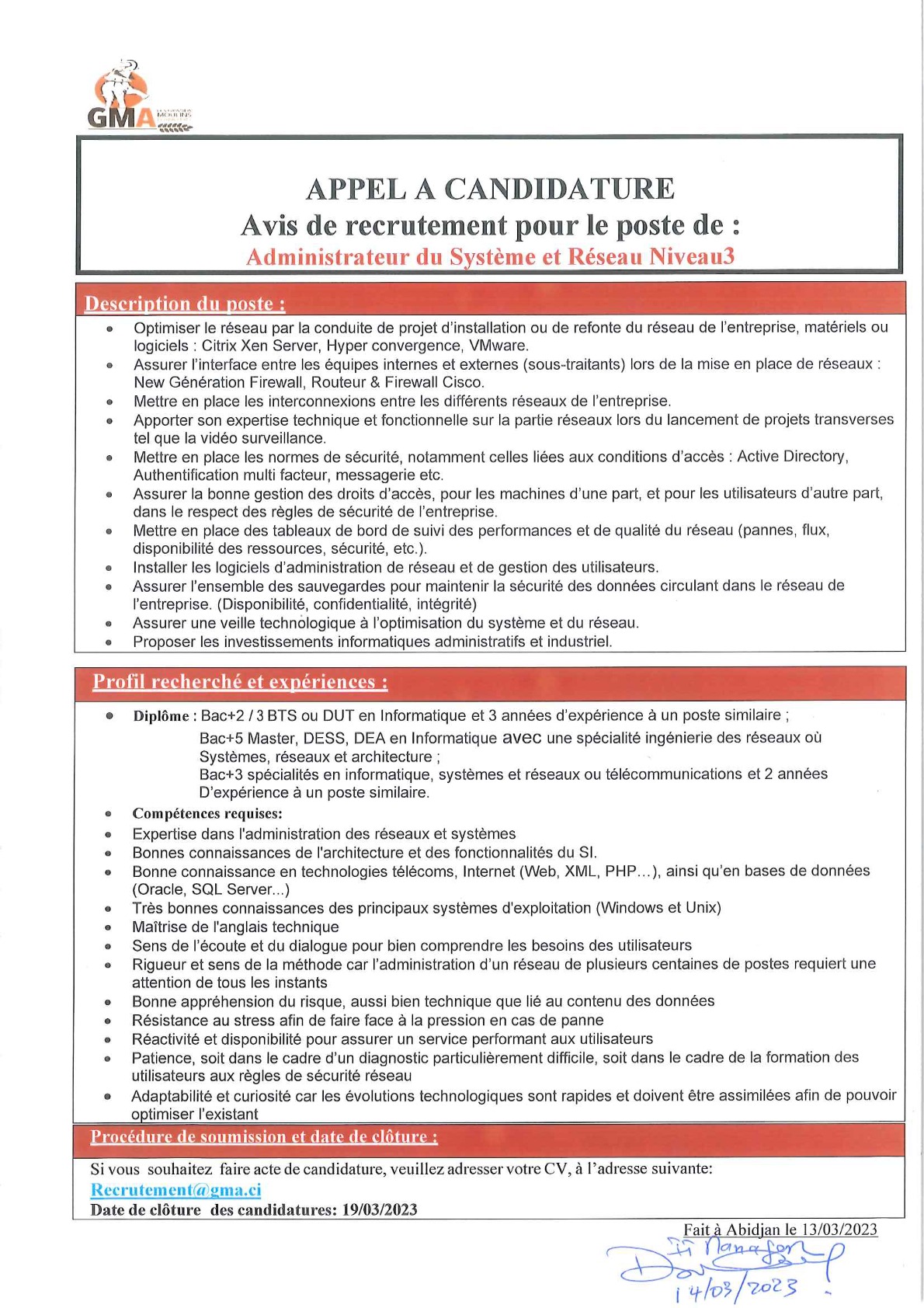 Avis d appel à candidature pour le recrutement d un Administrateur du