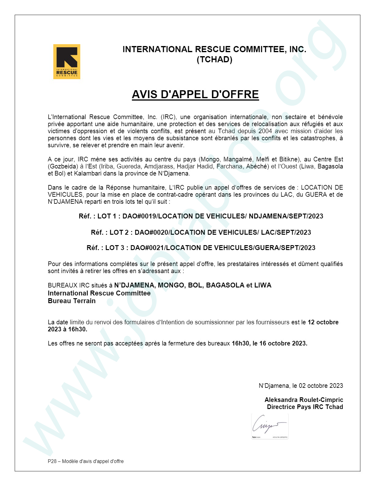 L International Rescue Committee Irc Lance Un Avis D Appel D Offres