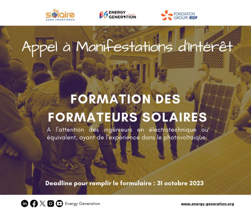 Avis d appel à candidatures pour la formation des formateurs solaires