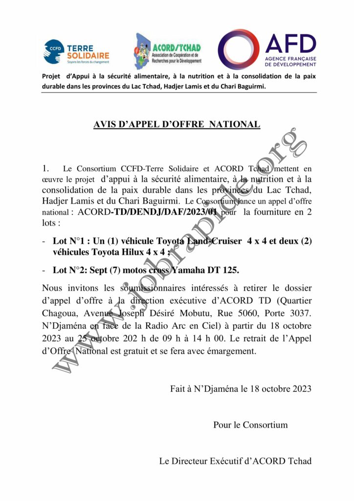 Le Consortium Ccfd Terre Solidaire Et Acord Tchad Lance Un Appel D