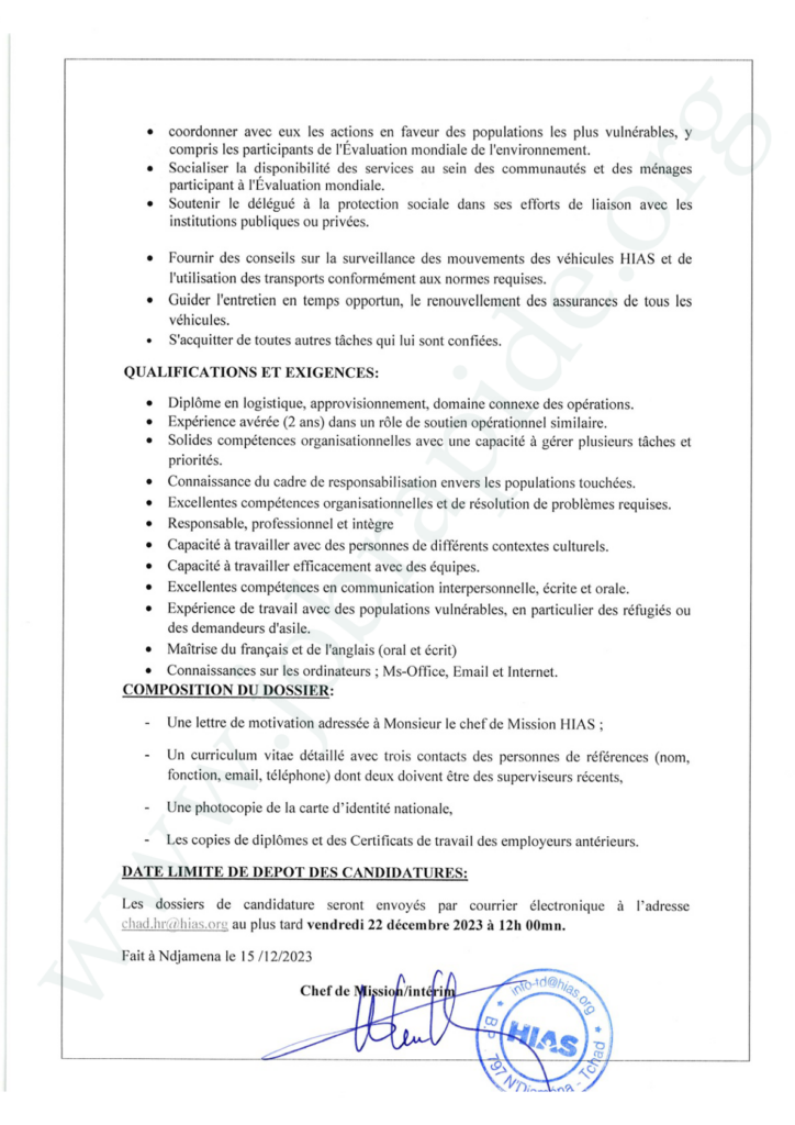 Hias Recrute Un Associ Aux Op Rations N Djamena Tchad Jobrapide