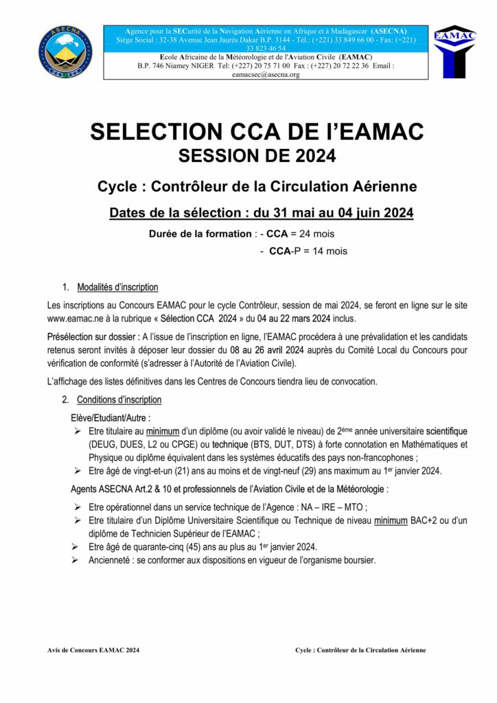 Avis De Concours D Entr E L Eamac Session De Au Cycle De