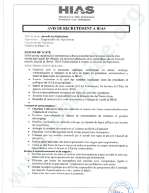 HIAS recrute un Associé des opérations H F N Djamena Tchad JobRapide