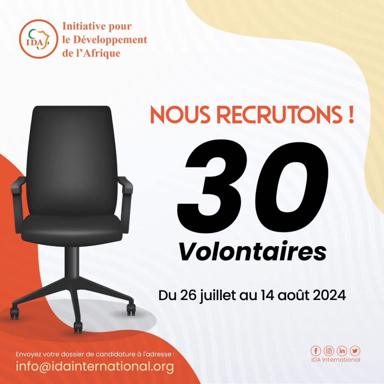 L ONG Initiative pour le Développement de lAfrique IDA recrute 30